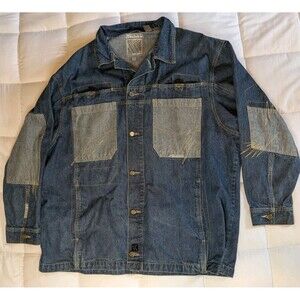 VTG Karl Kani Denim Jacket 3XL Patchwork Baggy Hip Hop Y2K Blue Jean Chore Coat